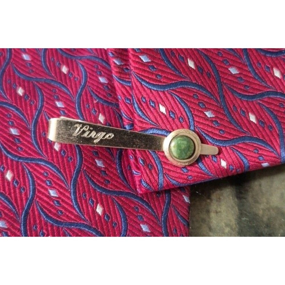Vintage Tie Clip Virgo Gold Tone Jade Stone 2" Classic
